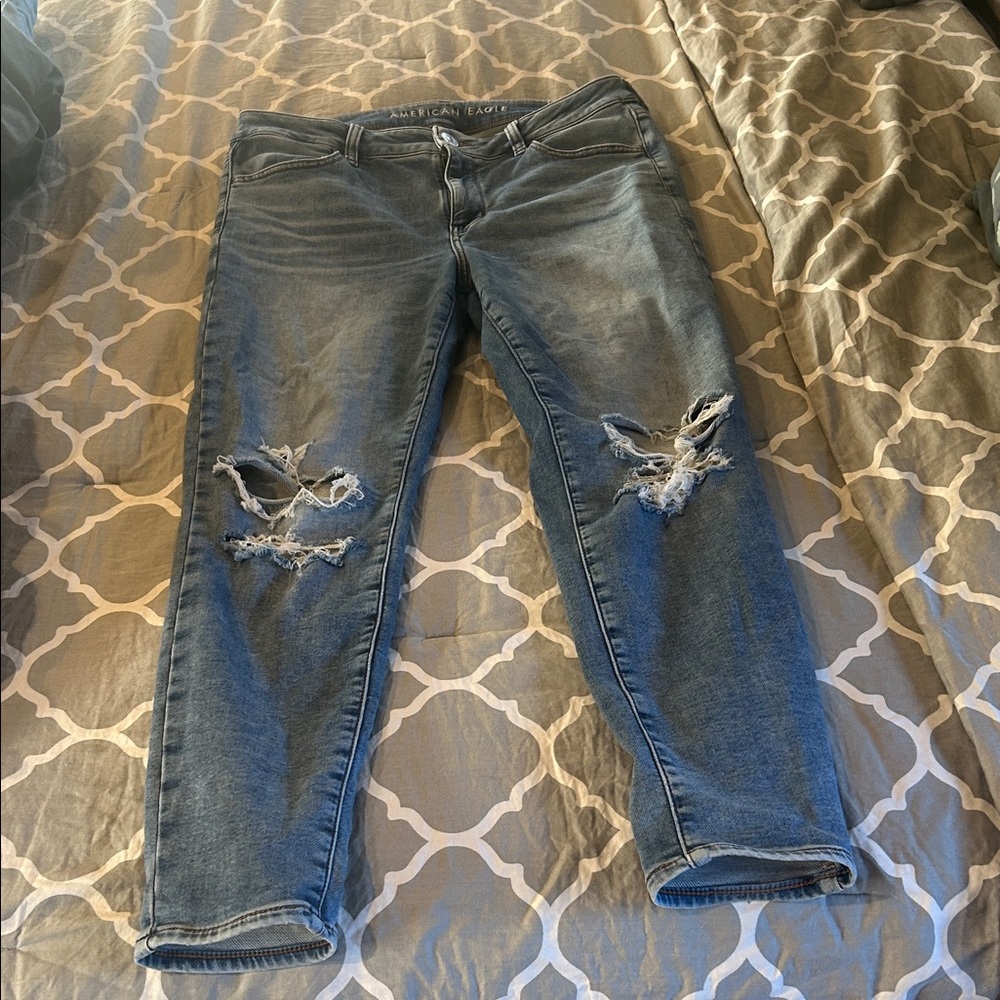 American Eagle Outfitters Distressed Blue Cropped Jeggings